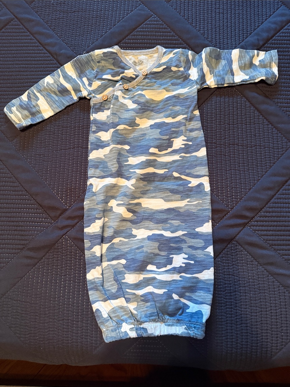 Mud Pie Blue and White Camo Baby One-Piece Gown